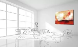 איור בשחור לבן של סלון עם ציור מופשט מאת איש גורדון, המלווה את המאמר עיצוב פנים – ראי הנפש.